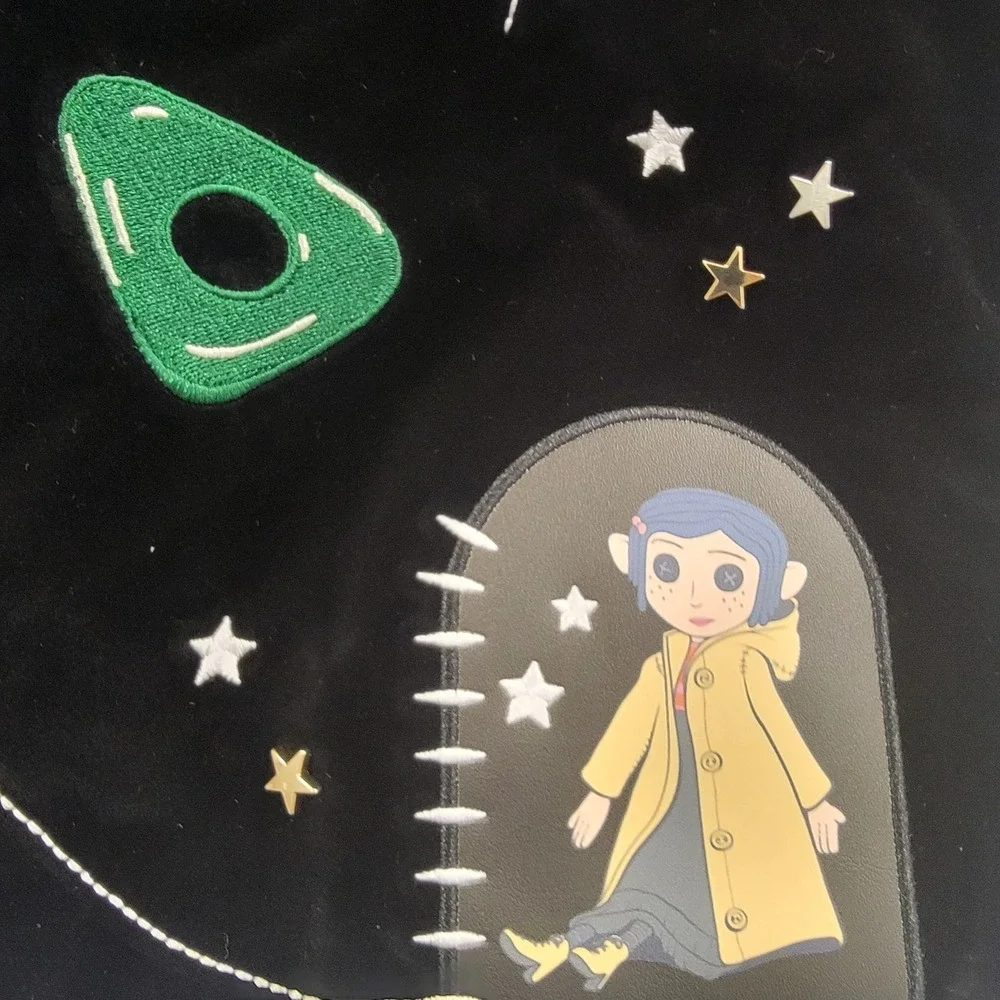 NEW! Her‎ Universe Coraline Icon Embroidered Hobo Shoulder Bag Velour